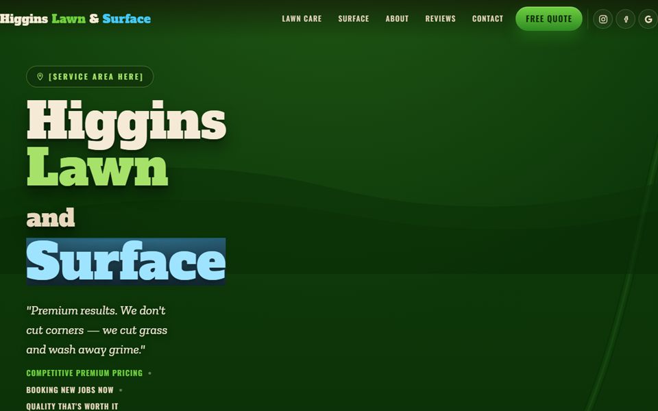 Homepage of the Higgins Lawn & Surface website